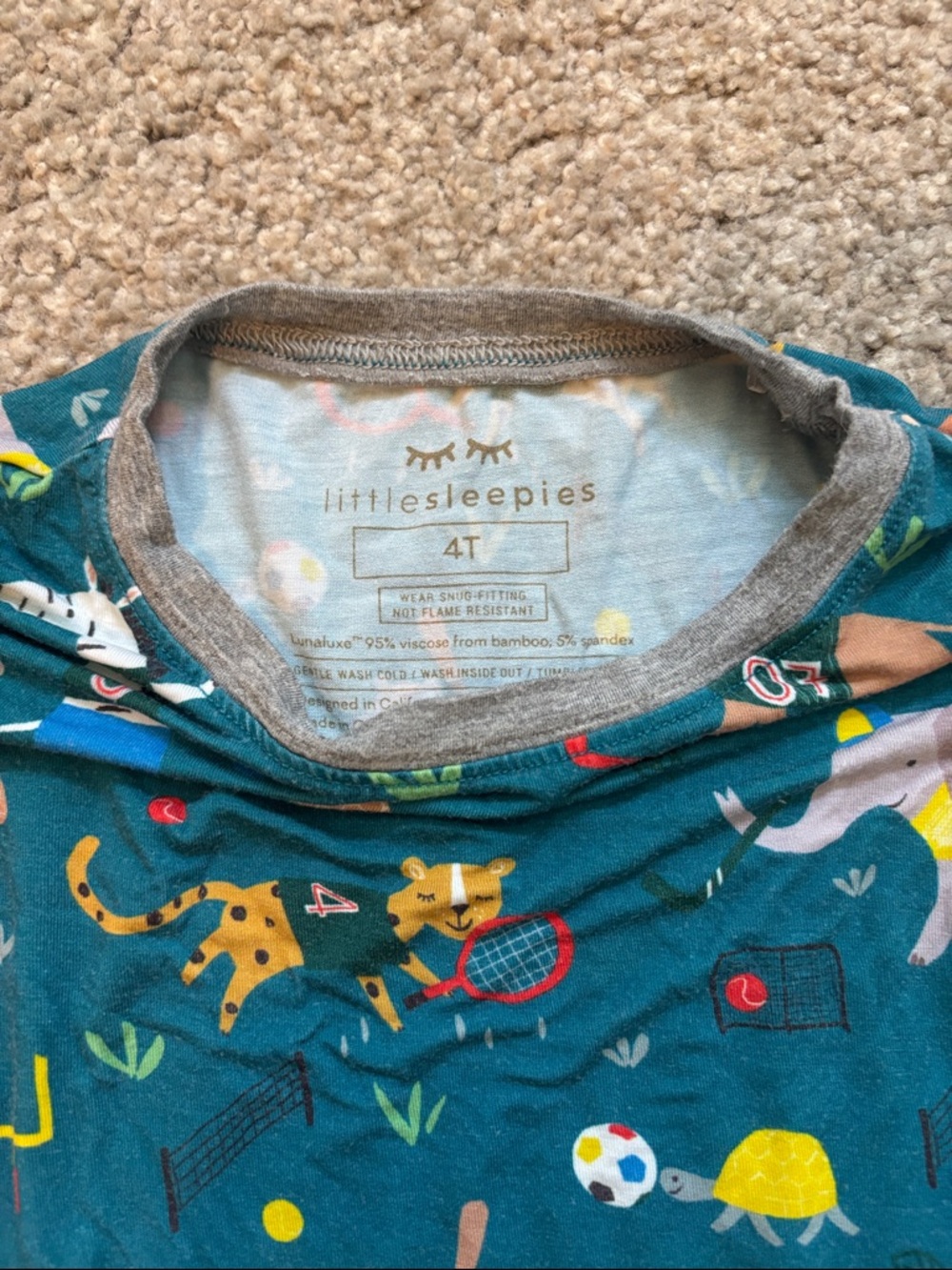 Little Sleepies Teal Animal & Sport Print Pajama Set 4T - Picture 2 of 4